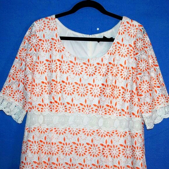 Chris McLaughlin Eyelet Lace Dress Orange White Size 18 - Picture 2 of 6